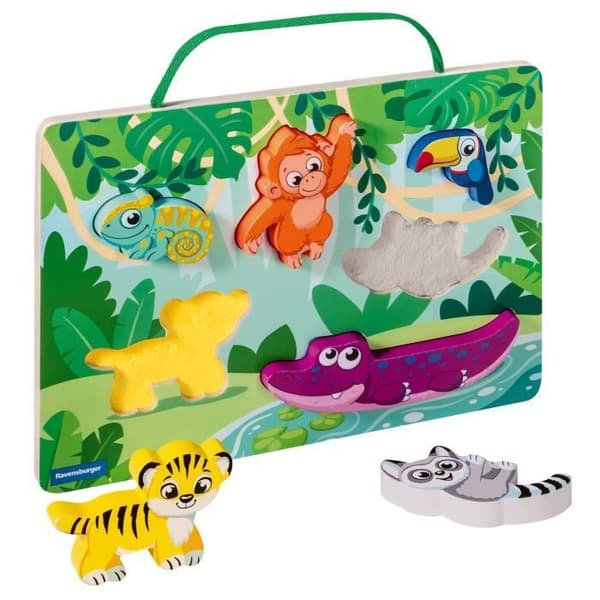 Ravensburger play+, Sensoriskt och magnetiskt träpussel - I djungeln, 6-36 månader, Första ålder, baby