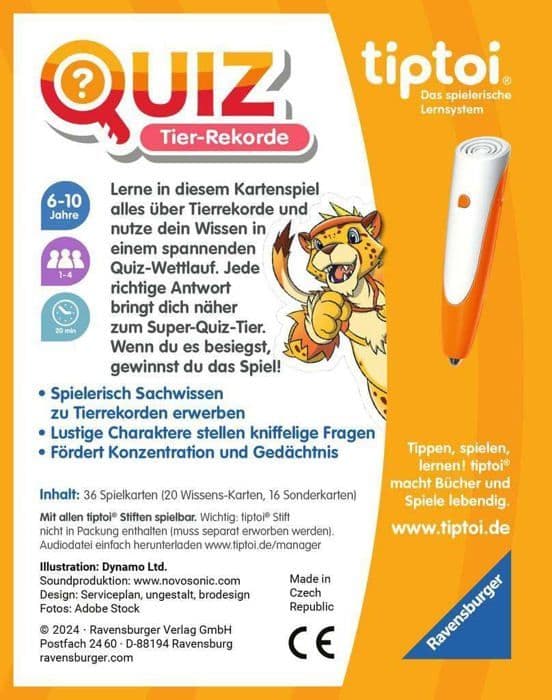 Ravensburger - 00194 - tiptoi Animal Records Quiz-spel för barn från 6 år för 1 till 4 spelare