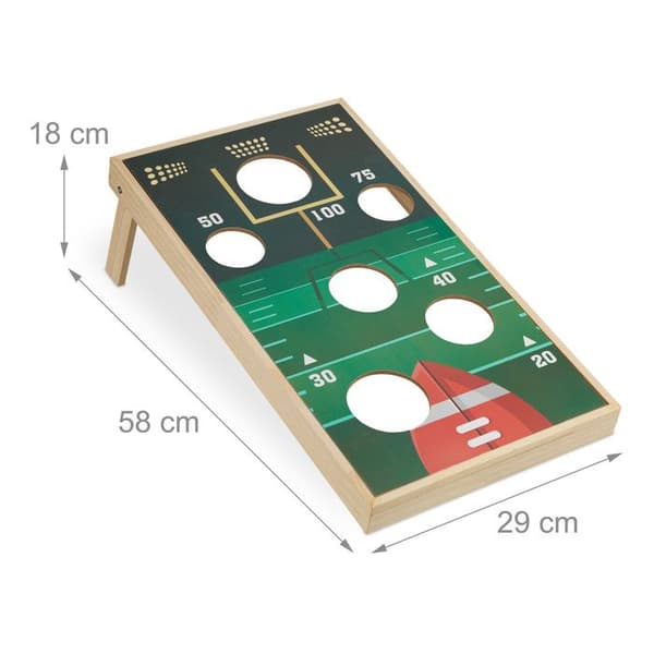 Relaxdays Cornhole kastspel, mått: 18 x 29 x 58 cm, 10 kastpåsar, för inomhus- och utomhusbruk. flerfärgad