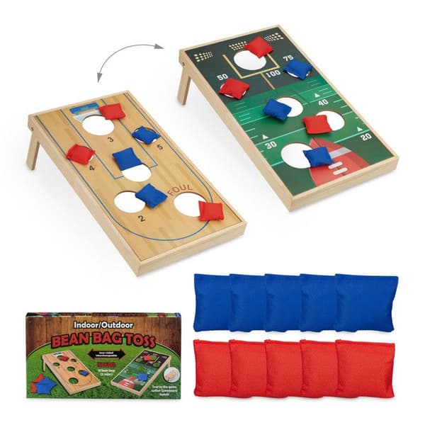 Relaxdays Cornhole kastspel, mått: 18 x 29 x 58 cm, 10 kastpåsar, för inomhus- och utomhusbruk. flerfärgad