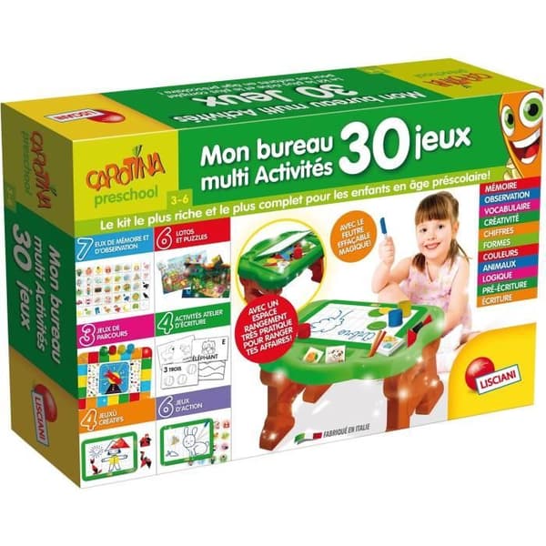 Utbildningsbyrå - LISCIANI - Carotina - Mångfaldiga aktiviteter 30 spel - Raderbar penna - Tangram och minne - Föräldraguide