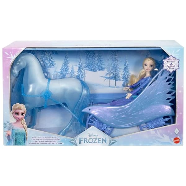 DISNEY Frozen Elsa Hästdragen bil och leksaksdocka, för tjejer 3+ MATTEL