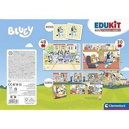 Clementoni - Edukit - Bluey - 4 i 1 inlärningslåda - 2 pussel, 1 memo, 1 set med 6 kuber - Tillverkad i Italien - från 4 år och uppåt