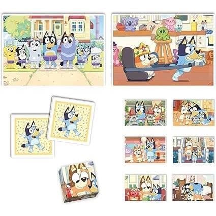 Clementoni - Edukit - Bluey - 4 i 1 inlärningslåda - 2 pussel, 1 memo, 1 set med 6 kuber - Tillverkad i Italien - från 4 år och uppåt