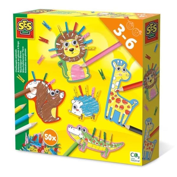 SES CREATIVE - Djur med klädnypor - Målarbok och dekoration - För barn från 3 år