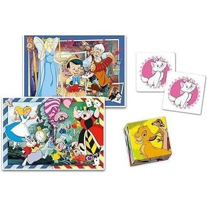 Clementoni - Edukit - Disney - 4 i 1 inlärningslåda - 2 pussel, 1 memo, 1 uppsättning med 6 kuber - Tillverkad i Italien - från 4 år och uppåt