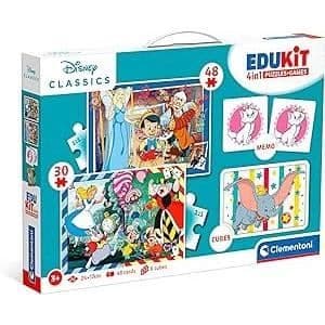 Clementoni - Edukit - Disney - 4 i 1 inlärningslåda - 2 pussel, 1 memo, 1 uppsättning med 6 kuber - Tillverkad i Italien - från 4 år och uppåt