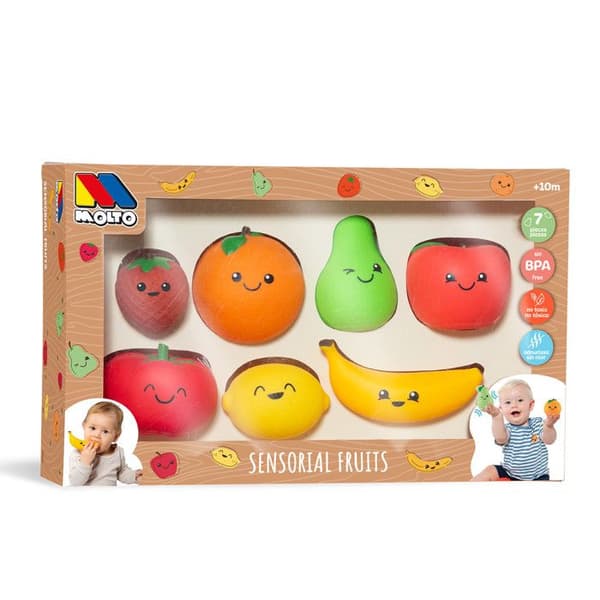 Leksak - Moltó - Mjuka sensoriska frukter - 7 delar - Giftfria - För barn från 3 år