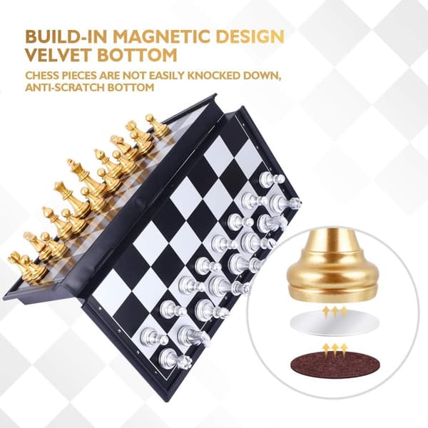 Schackspel Magnetiskt Hopfällbart Schackbräde Schack Resemagnet Schackset med Schack Hopfällbart/Bärbart Förvaringsbräde för Barn från 6 År