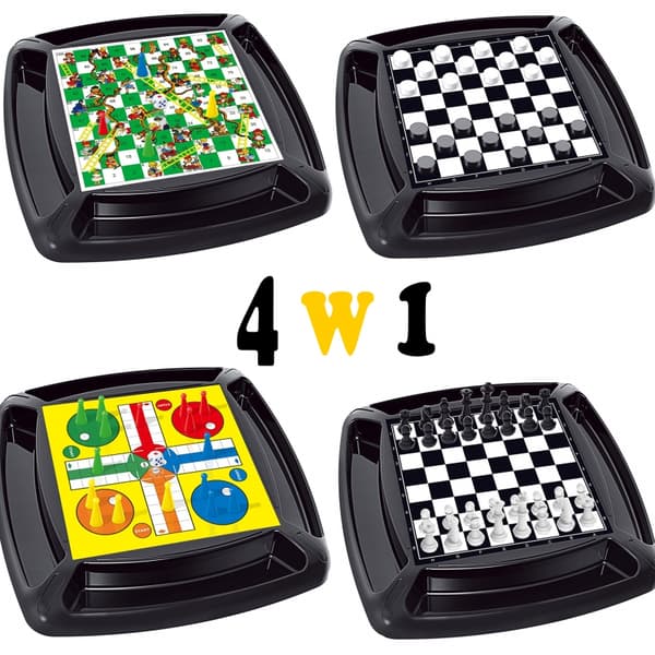 WOOPIE 4-i-1 Brädspelset: Dam, Schack, Ludo, Stegar och Ormar
