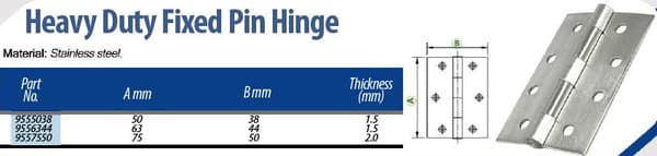 Hinge heavy duty 63x44mm Fixed pin stainless steel -1pair - 2pcs
