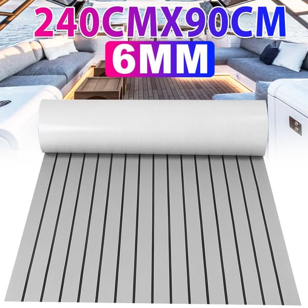 240x90cm 6mm EVA-skum Båtmatta Grå Faux Teak Marin golvplåt