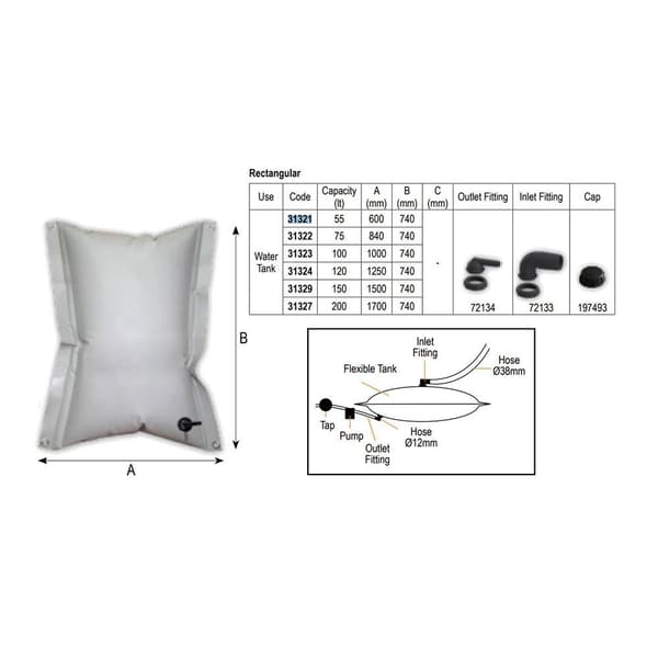 Nuova Rade Vandtank Flexible Rectangular Grå 55 Liters