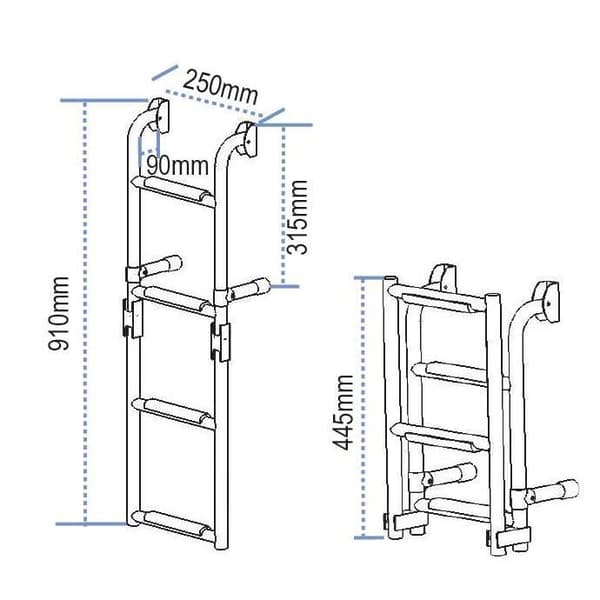 Lalizas Folding Transom Mount Hopeinen 2+2 Steps