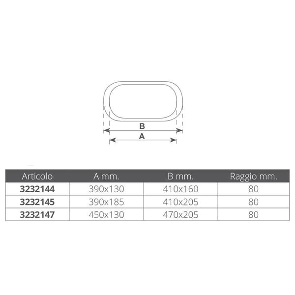Nautica F4 Halv Elliptisk Letlegering Luge Rectangular Transparent 410 x 205 mm