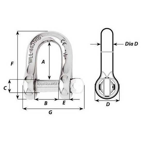 Wichard Vankeudessa Oleva Pin Shackle Hopeinen 10 mm