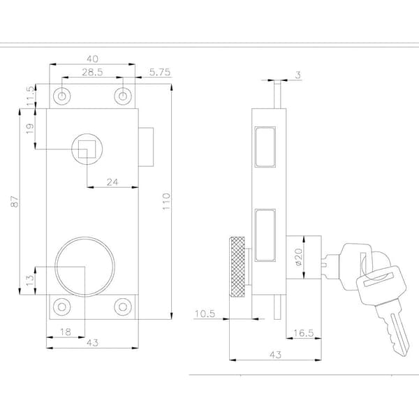 Olcese Ricci Dørlås Sx Søvfarvet 110 x 43 mm