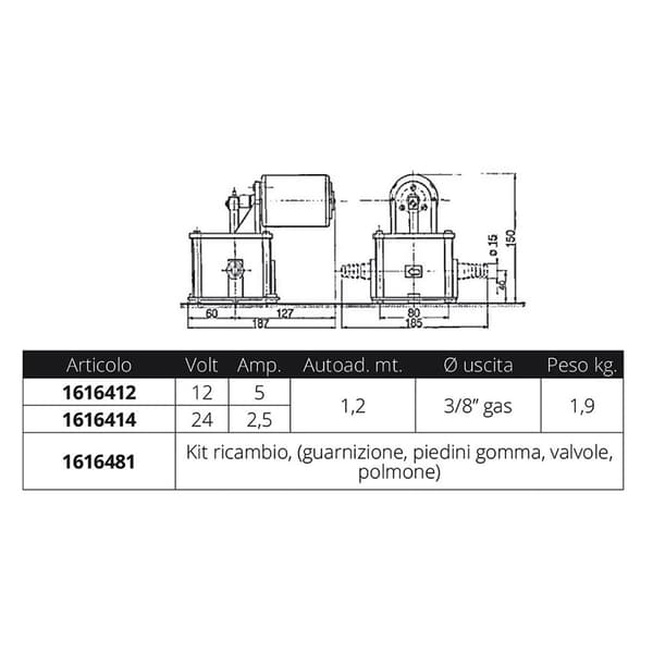 Ancor Pumpe Pk10 12v 10lt/min 3/8´´ Gylden 185 x 150 mm