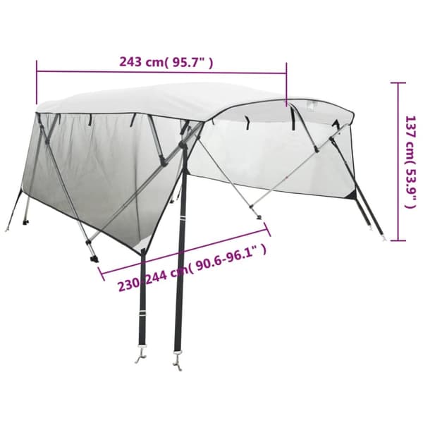 Bimini-toppi verkkoseinillä, 4 napaa, 243x(230-244)x137 cm