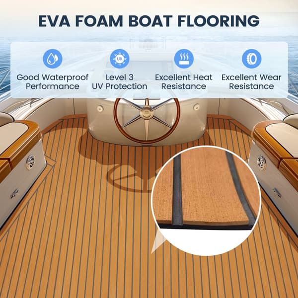 Båtgolv, båtdäck gjord av EVA-skum, marint golv i konst teak för yacht, motorbåt (2,38x0,4m, brun)