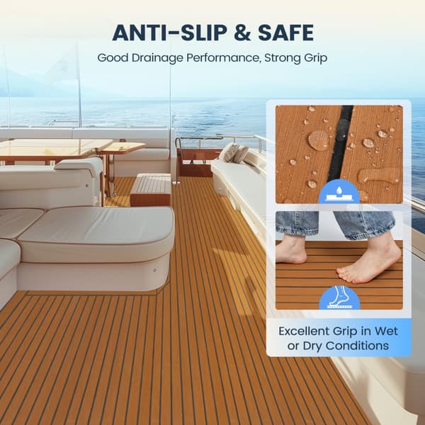 Båtgolv, båtdäck gjord av EVA-skum, marint golv i konst teak för yacht, motorbåt (2,38x0,4m, brun)