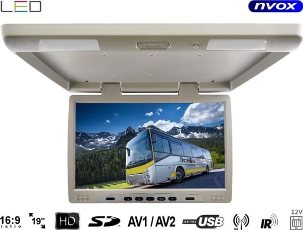 Bilstereo Nvox 19 tommers LCD hengende takmonitor LED fm er usb sd