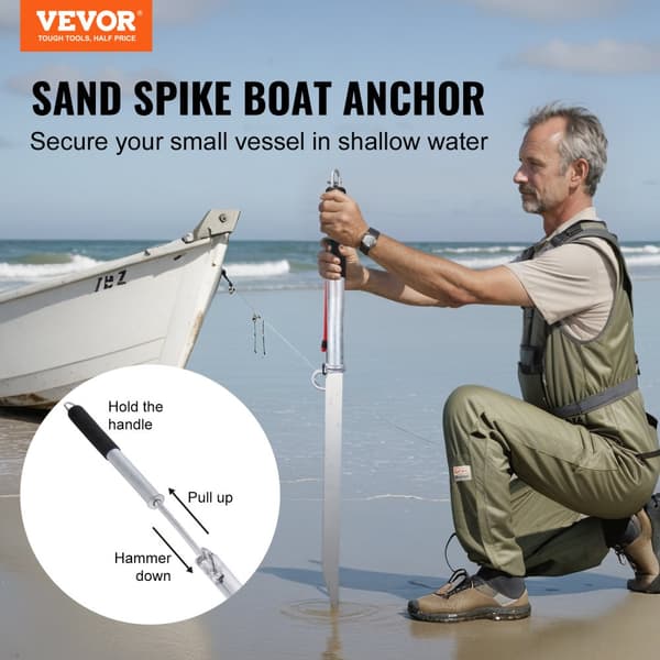 Sand Spike Båtankare, 36 Tum Galvaniserat Stål, Idealisk för Små Båtar, Lätt Installation