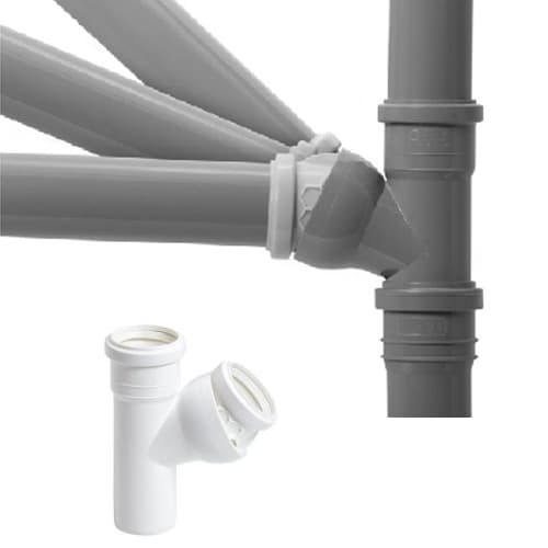 Hvid 50 mm kloak-T-stykke, vinkeljusteringskugle