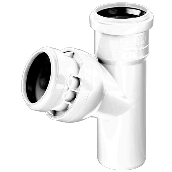 Hvid 50 mm kloak-T-stykke, vinkeljusteringskugle