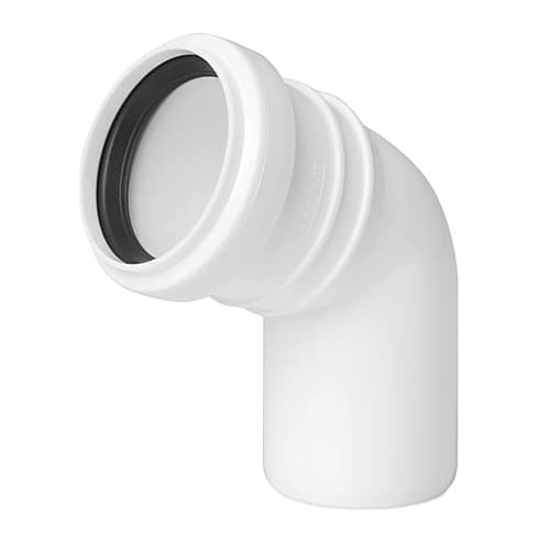 Hvid kloakbøjning 50 mm, vinkel 67 grader