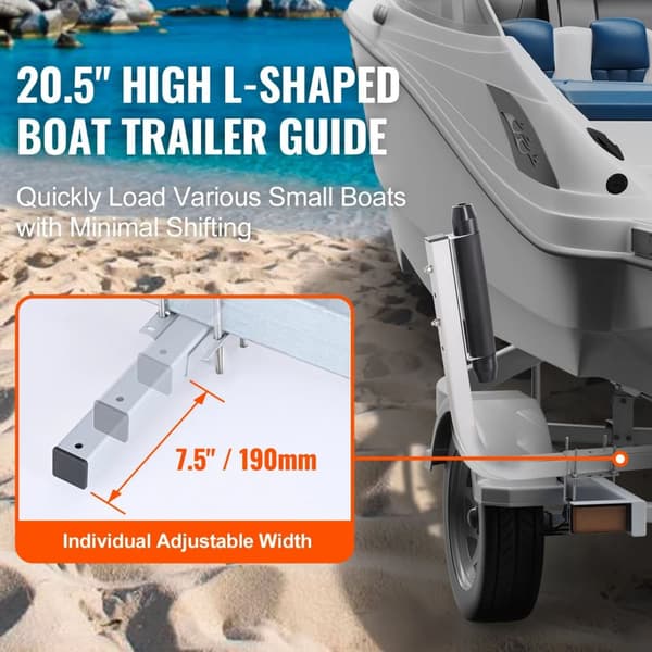 2st L-formad båttrailer guide för skidbåt eller segelbåt trailer, justerbar bredd, 2 monteringsmetoder