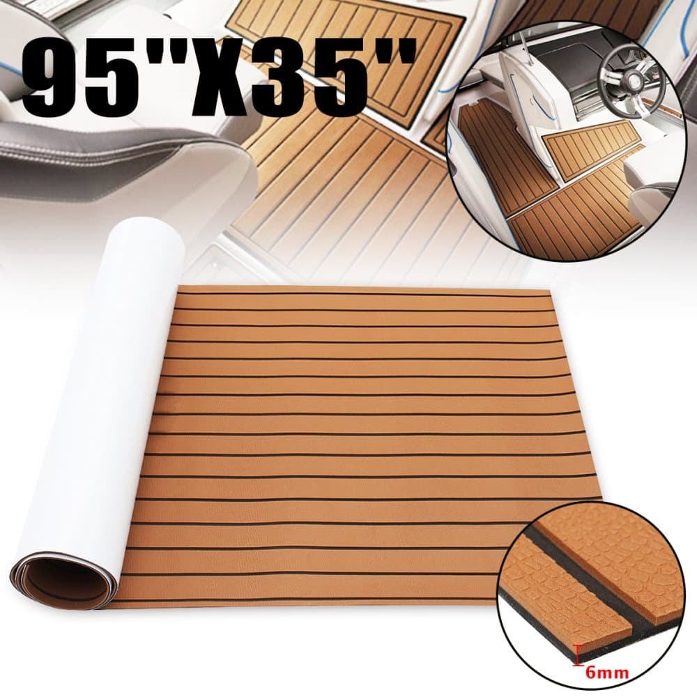 2400x900x6mm självhäftande golvmatta för båt PU-yta EVA-skum Yacht-båt teakgolvmatta, mörkbrun(brun, Black Gap)