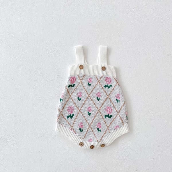 Matchande stickad kofta shorts med rosmotiv retro klassisk stil