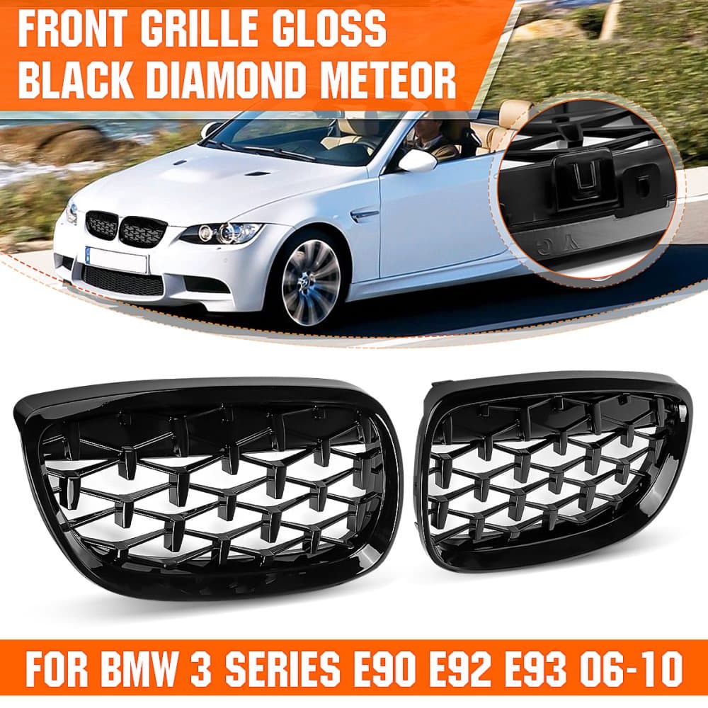 2st främre galler Girll Black Diamond Meteor för BMW 3-serie E90 E92 E93 06-10