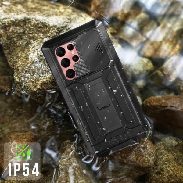 Samsung Galaxy S22 Ultra Integral Case Kickstand Camera Cover IP54 Standards Svart