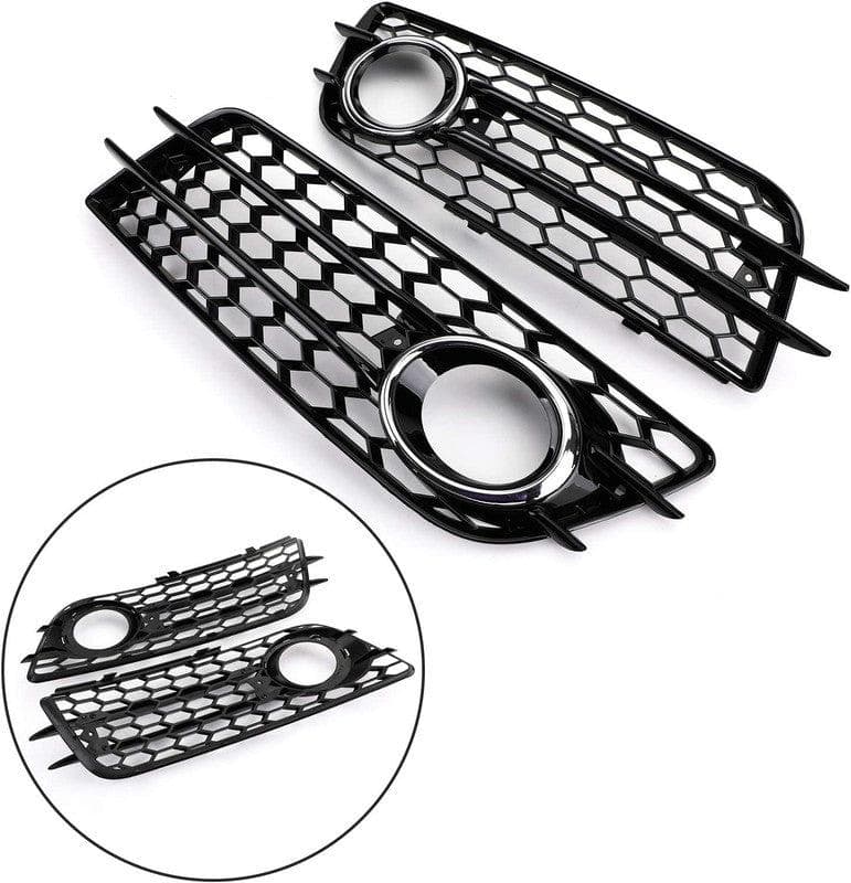 Grill för bilstötfångare - Grill för dimljus - Honeycomb Hex Grill för Audi A4 S4 B8 S-Line stötfångare 08-12 - Krom Silver