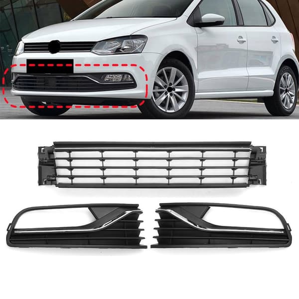 2x tåge lysramme ABS med radiatorgitter foran center kofanger til VW POLO 2014-2017