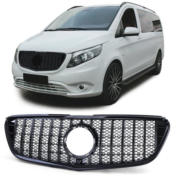 Frontgrill - Mercedes Vito W447 14-19 - Blank sort - Sportligt udseende