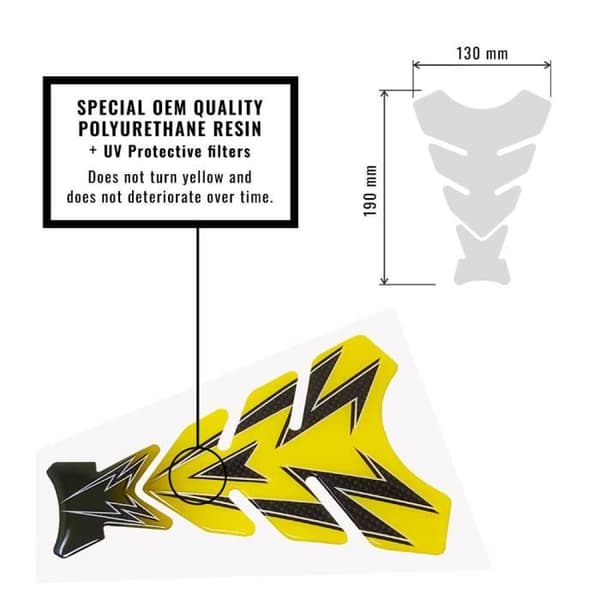Skyddande klistermärke 3D - OEM - Motorcykeltank - Gul - 19 x 13 cm - UV-polyuretanharpiks