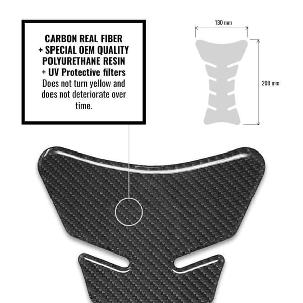 3D Real Fiber Adhesive Protection för Motorcykel Tank, Carbon, 13 x 20 cm