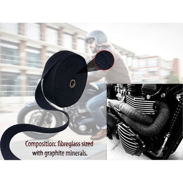 Värmeisoleringstejp för motorcykelfördelare, 5 cm x 5 mt, 900°, mörk
