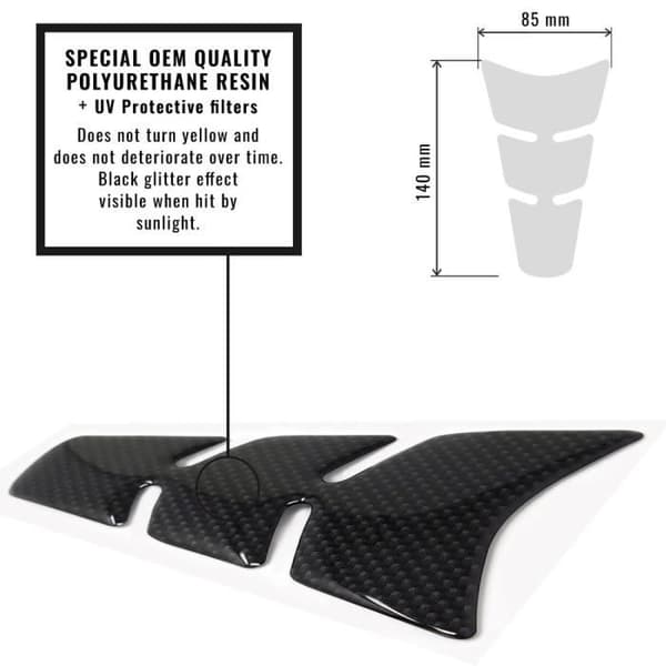 3D Mini Slim Adhesive Protection för motorcykeltank, koleffekt, 13 x 8,5 cm