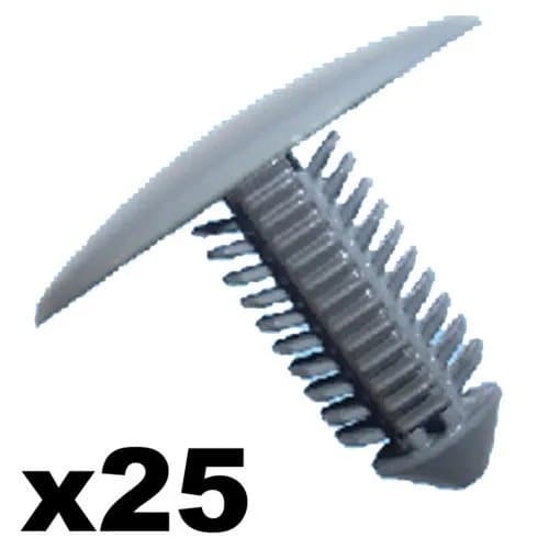 25 Grey Fir Tree Trim Panel Clips 7-8mm Hole- 28mm Head