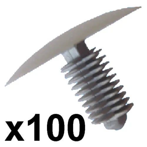 100x Grey Plastic Trim Clips- 9-10mm hole- 33mm Head