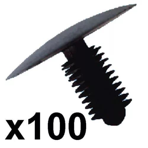 100x Plastic Trim Clips- Fits 9-10mm hole- 33mm Head
