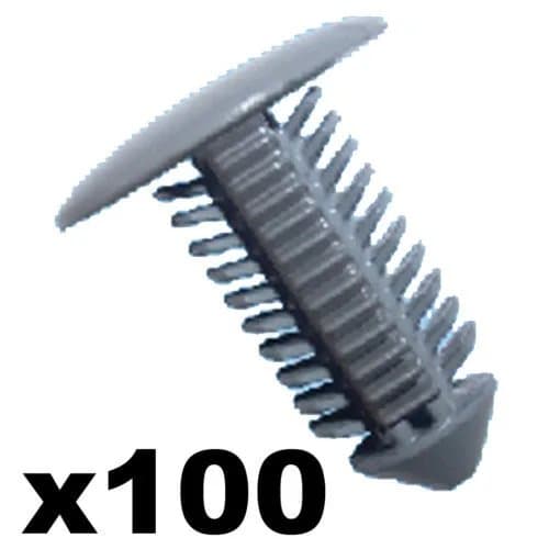 100x Grey Trim Panel Fir Tree / Spruce Button Clips- 7-8mm hole- 18mm head
