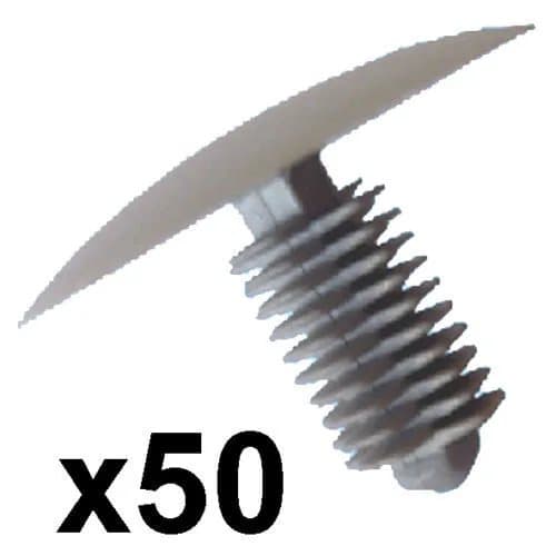50x Grey Plastic Trim Clips- 9-10mm hole- 33mm Head