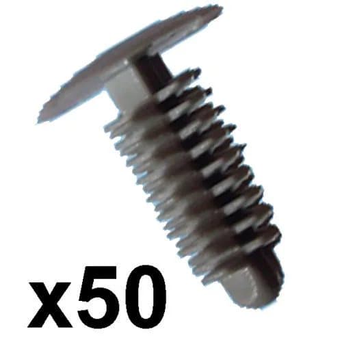 50x Grey Plastic Car Trim Clips- 6-7mm hole- 14mm Head