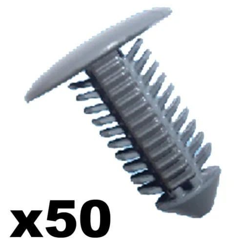 50x Grey Trim Panel Fir Tree / Spruce Button Clips- 7-8mm Hole- 18mm Head