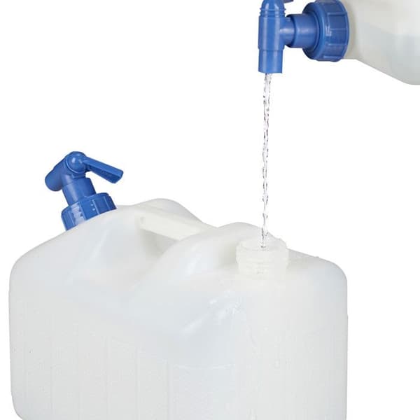 Relaxdays Jerrycan jerricane vattenbehållare med kran och lock 10 L utan BPA camping bil festival, vit